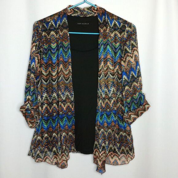 ⭐ Sara Michelle Lightweight Blouse & Cardigan Set Earth Tones Flowy Petite XL - Picture 1 of 6